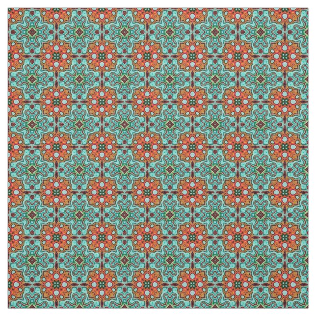 Aqua Turquoise Blue Orange Red Brown Orientale Stoff (Muster)