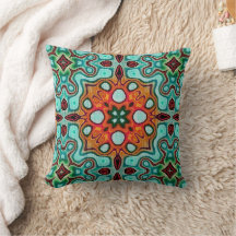 Aqua Turquoise Blue Orange Red Brown Stamm Art