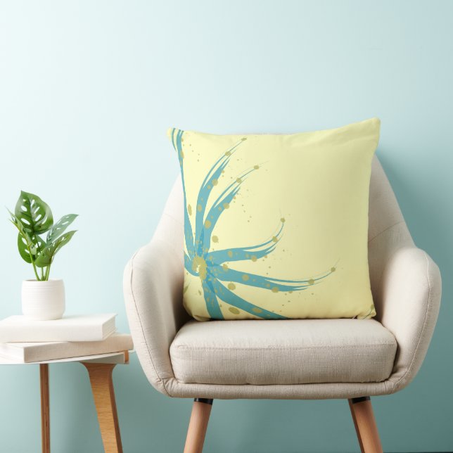 Aqua Turquoise Chartreuse Jaune Coussin Floral mod (Chaise)