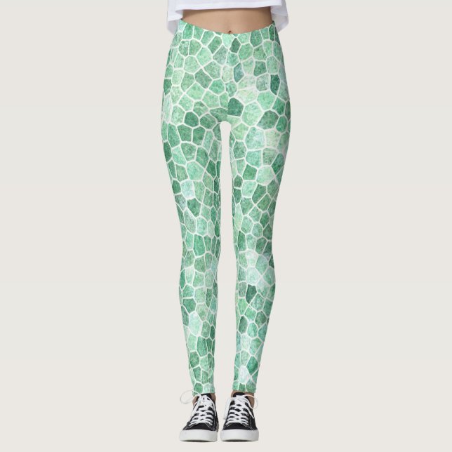Aqua Turquoise Cobbled Patchwork Terrazo Muster Leggings (Vorderseite)