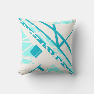 Aqua Turquoise Diagonal Design auf cremefarbenem M Kissen