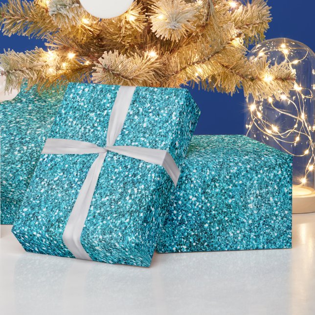 Aqua Turquoise Glitz Glitzer Unicorle Sparkle Geschenkpapier (Feiertage)