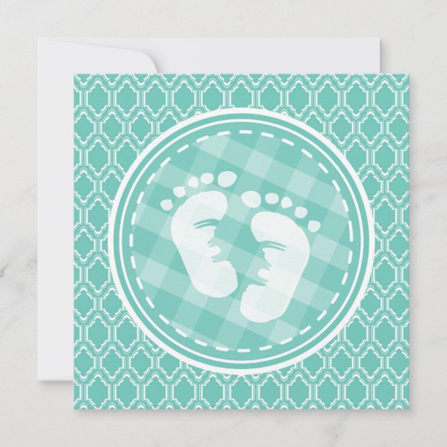 Aqua Turquoise Retro Baby Feet Babydusche Einladung (Vorderseite)