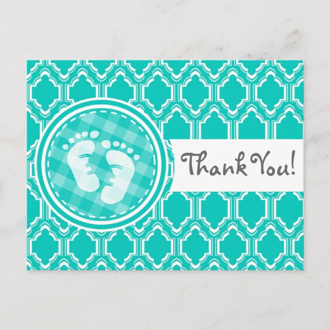 Aqua Turquoise Retro Baby Feet Babydusche Postkarte (Vorderseite)