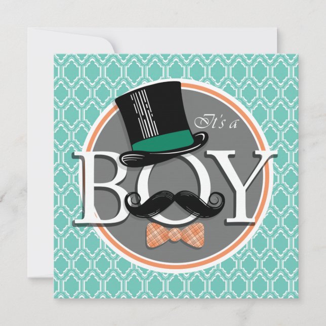 Aqua Turquoise Retro Funny Boy Baby Dusche Einladung (Vorderseite)