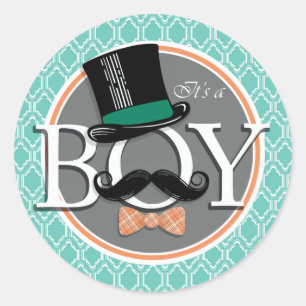Aqua Turquoise Retro Funny Boy Baby Dusche Runder Aufkleber
