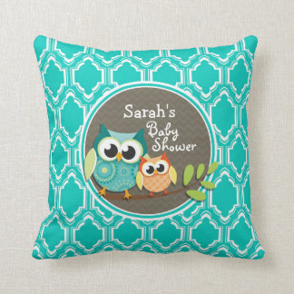 Aqua Turquoise Retro Owls Baby Dusche Kissen