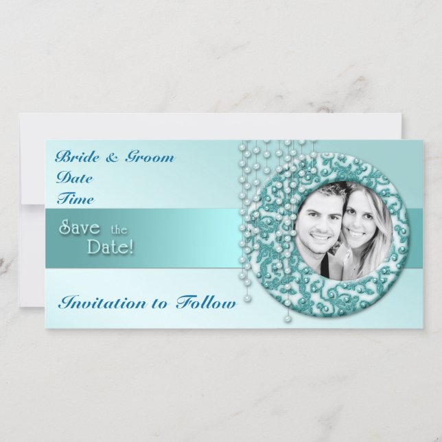 Aqua Turquoise Save the Date (Vorderseite)