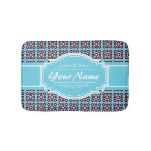 Aqua Turquoise Squares Muster Personalisiert Badematte