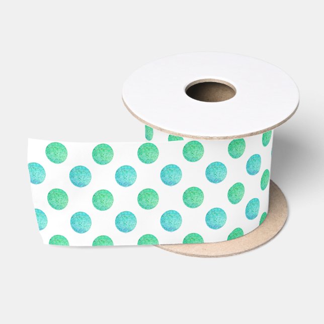 Aqua Turquoise texturierte Aquarellfarben Polka Do Satinband (Spule)