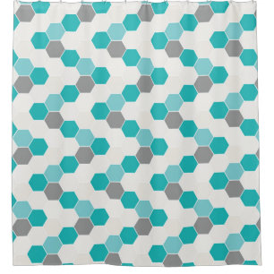 Aqua Turquoise White Gray Honeycomb Muster Duschvorhang