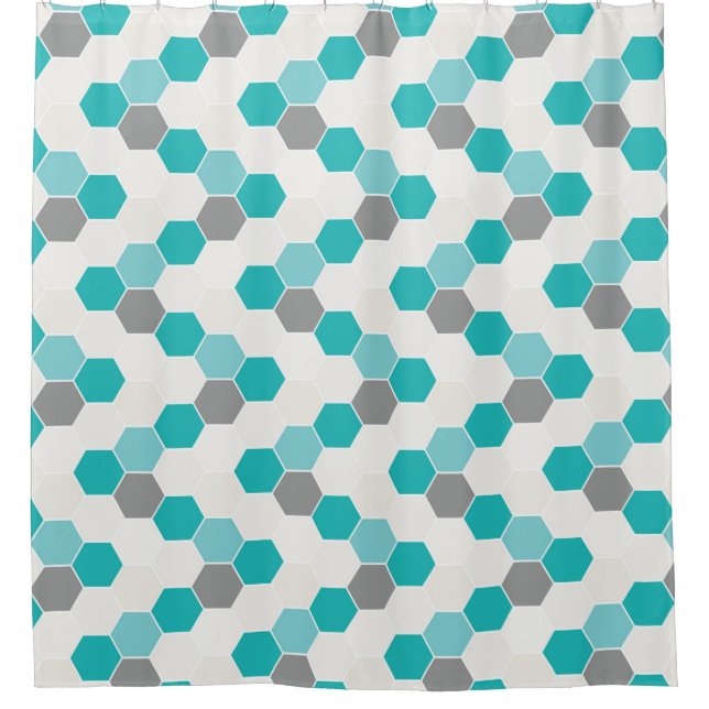 Aqua Turquoise White Gray Honeycomb Muster Duschvorhang (Vorderseite)