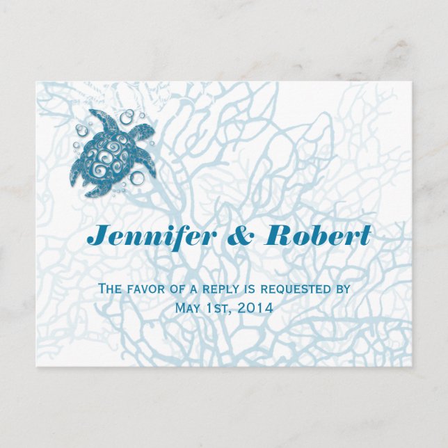 Aqua Turtle Liebe Wedding RSVP Postcard Einladungspostkarte (Vorderseite)