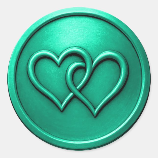 Aqua Two Hearts Intertwined Wedding Runder Aufkleber (Vorderseite)