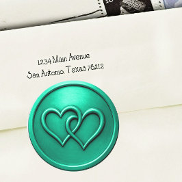 Aqua Two Hearts Intertwined Wedding Runder Aufkleber