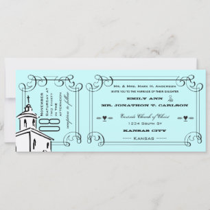 Aqua-Typografie-Zitat-Kapelle-Ticket-Hochzeit Einladung