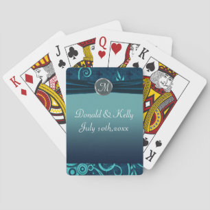 Aqua-u. Marine-Blau-Samt-Hochzeits-Strudel Spielkarten