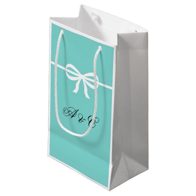Aqua-u. Weiß-Bogen-Party-Taschen Kleine Geschenktüte (Vorderseite Schrägansicht)