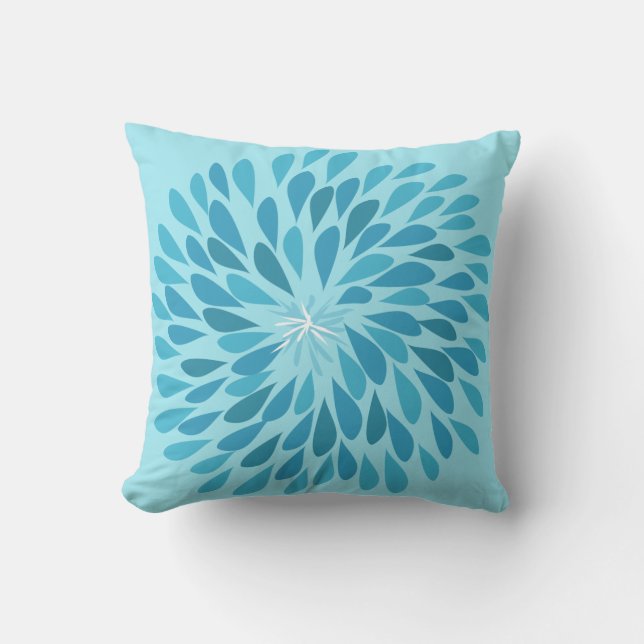 Aqua und Aquamarine Sternexplosion Moderne Blume K Kissen (Vorderseite)