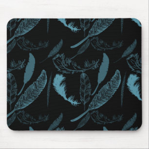 Aqua und Black Feathers Mousepad