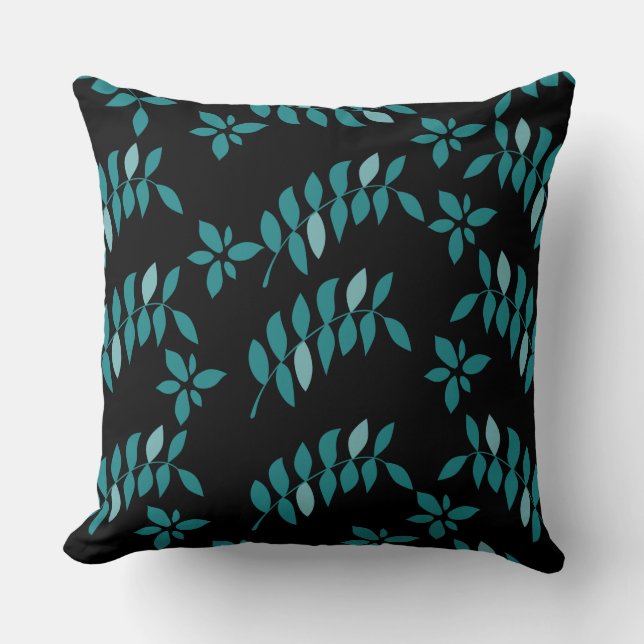 Aqua und Black Tropical Dschungel Kissen (Vorderseite)