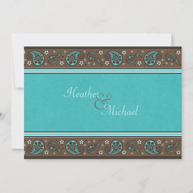 Aqua und Brown Paisley Einladung zur Hochzeit (Vorderseite)
