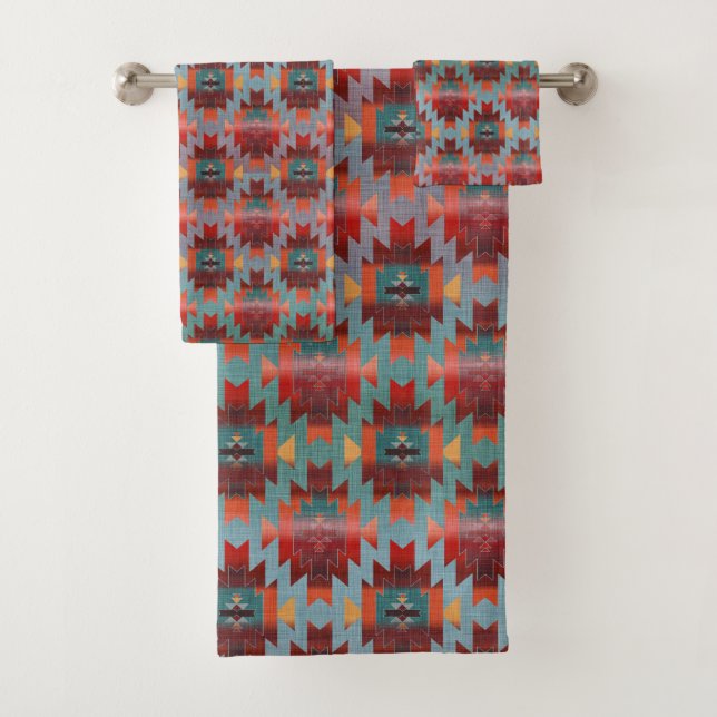 Aqua und Burgund | Südweststil Badhandtuch Set (Insitu)