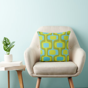 Aqua und Chartreuse Retro Muster aus dem Mittelalt Kissen