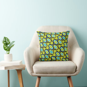 Aqua und Chartreuse Retro Muster aus dem Mittelalt Kissen
