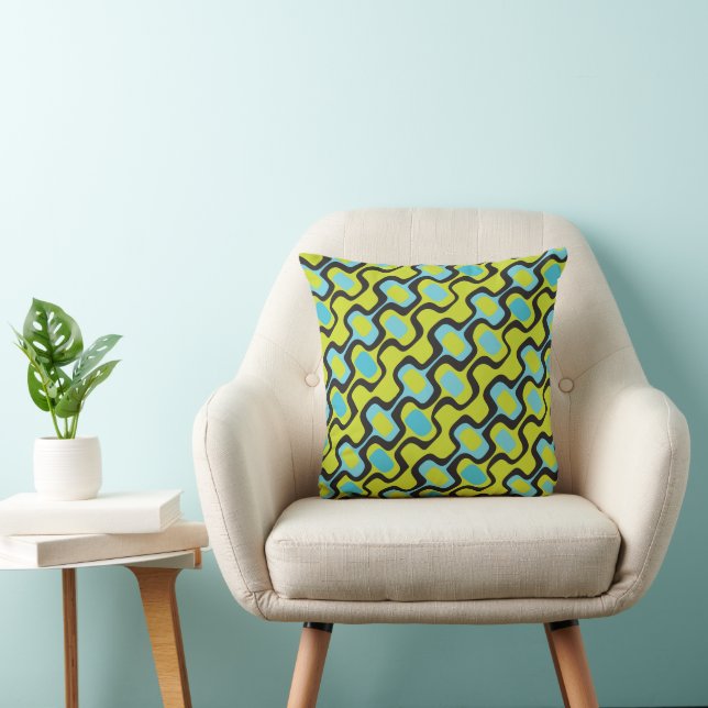 Aqua und Chartreuse Retro Muster aus dem Mittelalt Kissen (Stuhl )