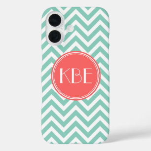 Aqua und Coral Moderne Zickzack Monogramm title_seo2