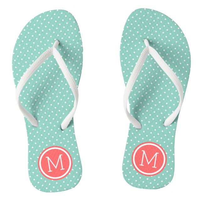 Aqua und Coral Tiny Dots Monogram Flip Flops (Fußbett)