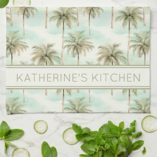 Aqua und Creme Tropical Palm Tree Personalisiert Geschirrtuch