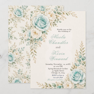 Aqua- und Elfenbein-Hochzeit Einladung