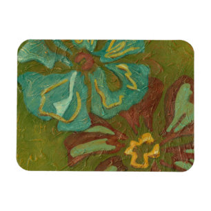Aqua und gebrannte orange Blumen auf grünem Magnet