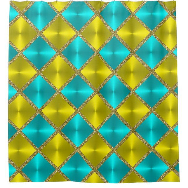 Aqua und Gelbe Metallische Aussichtsplätze mit Gol Duschvorhang (Vorderseite)