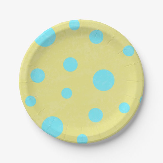 Aqua und Gelbe Polka-Punkte Pappteller (Vorderseite)
