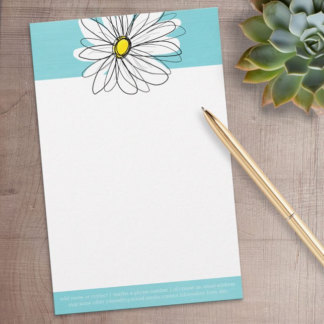 Aqua und gelber weißlicher Daisy benutzerdefiniert Briefpapier (Personalized Stationery)