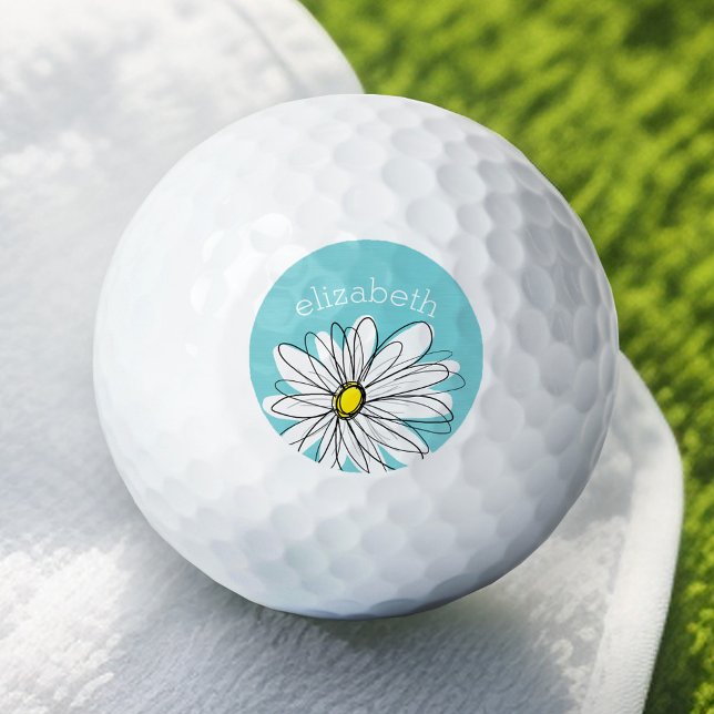 Aqua und gelber weißlicher Daisy benutzerdefiniert Golfball (Add Your Name to this Personalized Golf Ball)