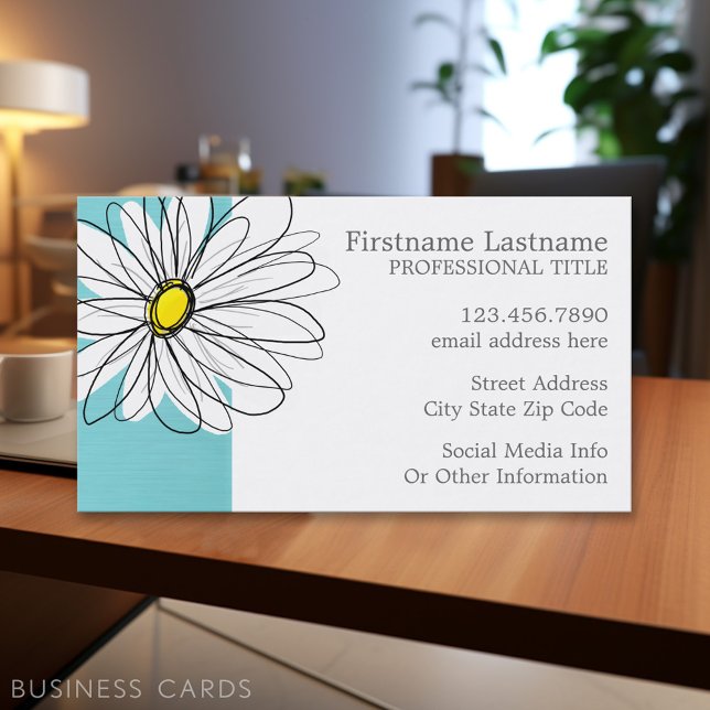 Aqua und gelber weißlicher Daisy benutzerdefiniert Visitenkarte (Personalized Printed Business Cards)