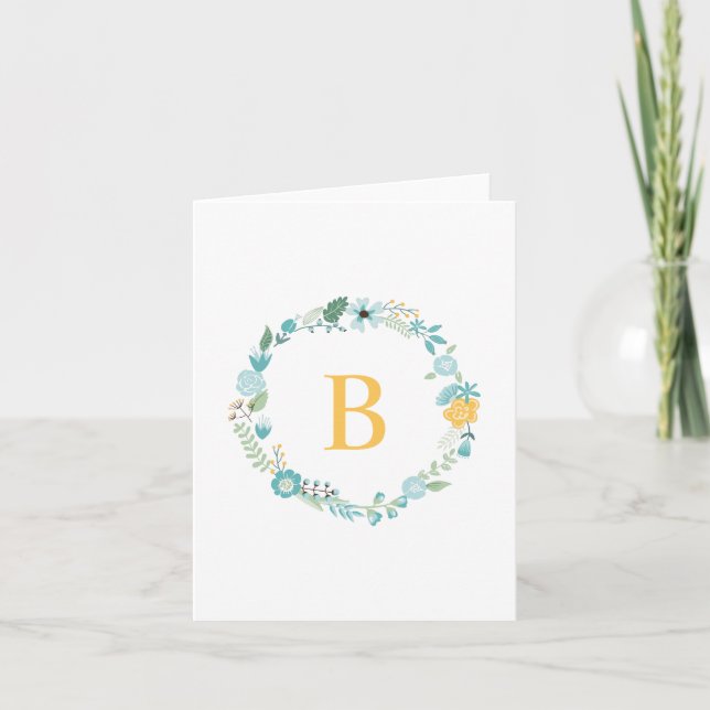 Aqua und Gelbmit Monogramm BlumenWreath (Vorderseite)