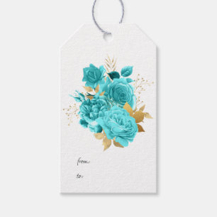 Aqua- und Gold-Blumen Geschenkanhänger