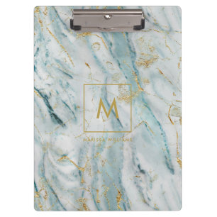 Aqua und Gold Druckmarmorbeschaffenheit mit Klemmbrett