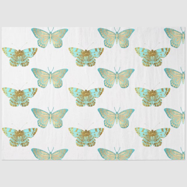 Aqua und Gold Floral Design 2 Seidenpapier (Vorderseite)