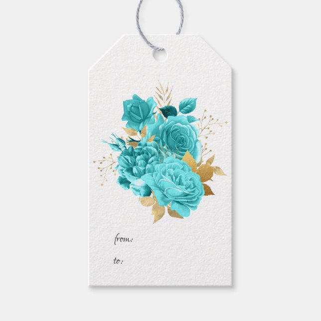 Aqua und Gold Floral Geschenkanhänger (Vorderseite)