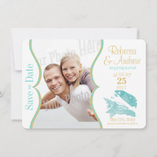 Aqua- und Gold-Muschel-Schalt den Termin Save The Date