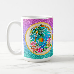Aqua und Gold Ozean Palme Sommerlandschaft Kaffeetasse