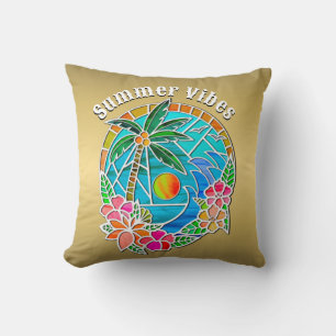 Aqua und Gold Ozean Palme Sommerlandschaft Kissen