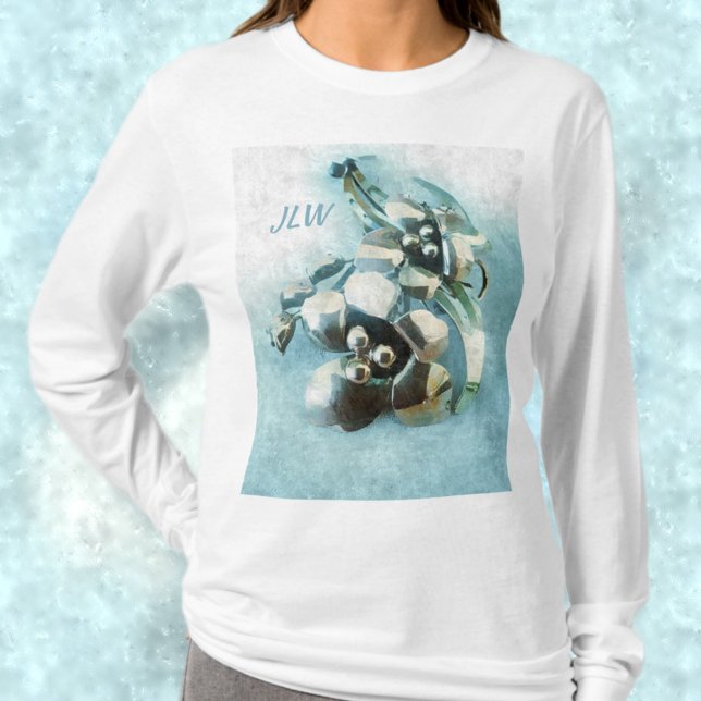 Aqua und Gold Vintage Metalllilie T-Shirt (Von Creator hochgeladen)