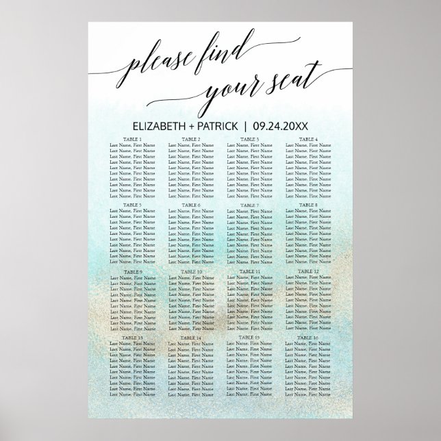 Aqua und Gold Wasserfarbe Beach Seekarte Poster (Vorne)